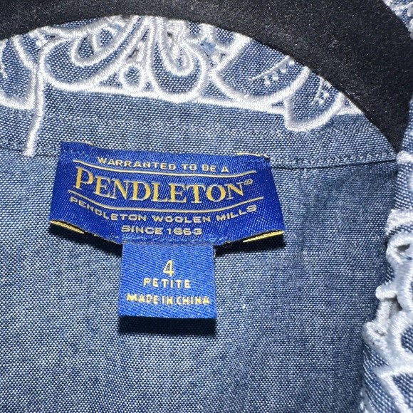 Pendleton Blue Chambray Floral Embroidered Dress Petite Womens Size 4P - Picture 3 of 6